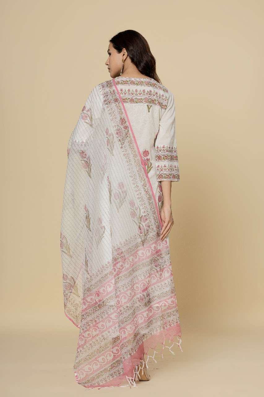 Naksh White Printed Straight Kurta With Dupatta (Set of 2)
