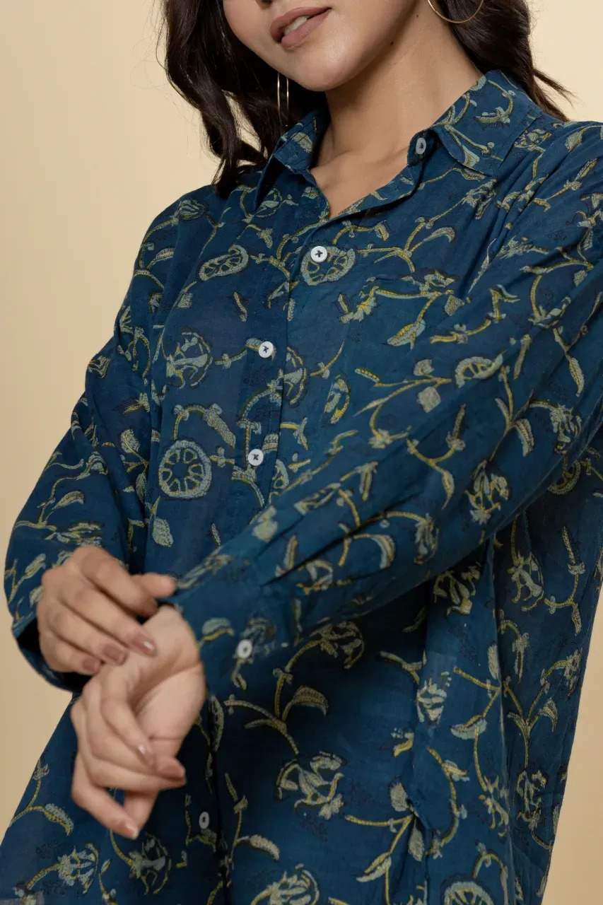 Blue Vanaspati Print Short Shirt