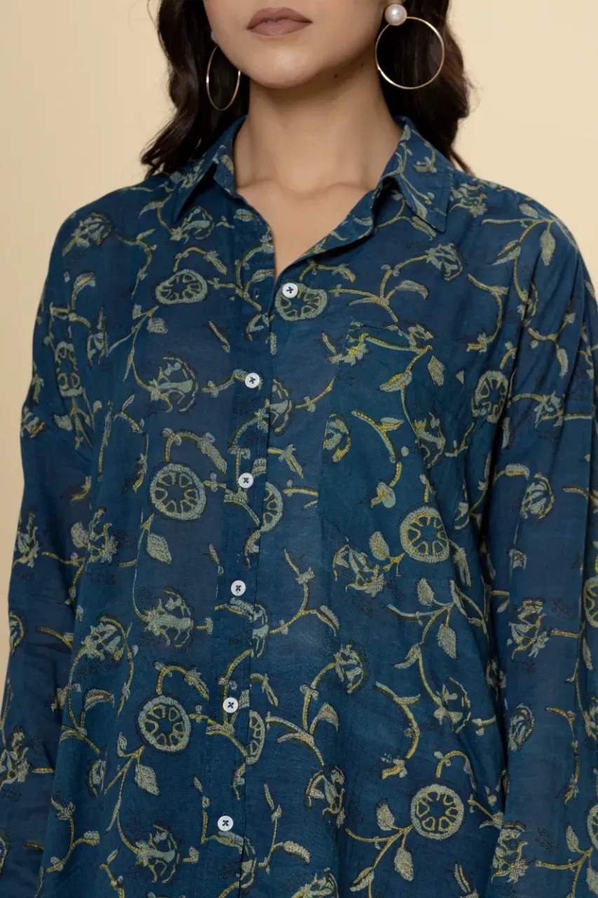 Blue Vanaspati Print Short Shirt