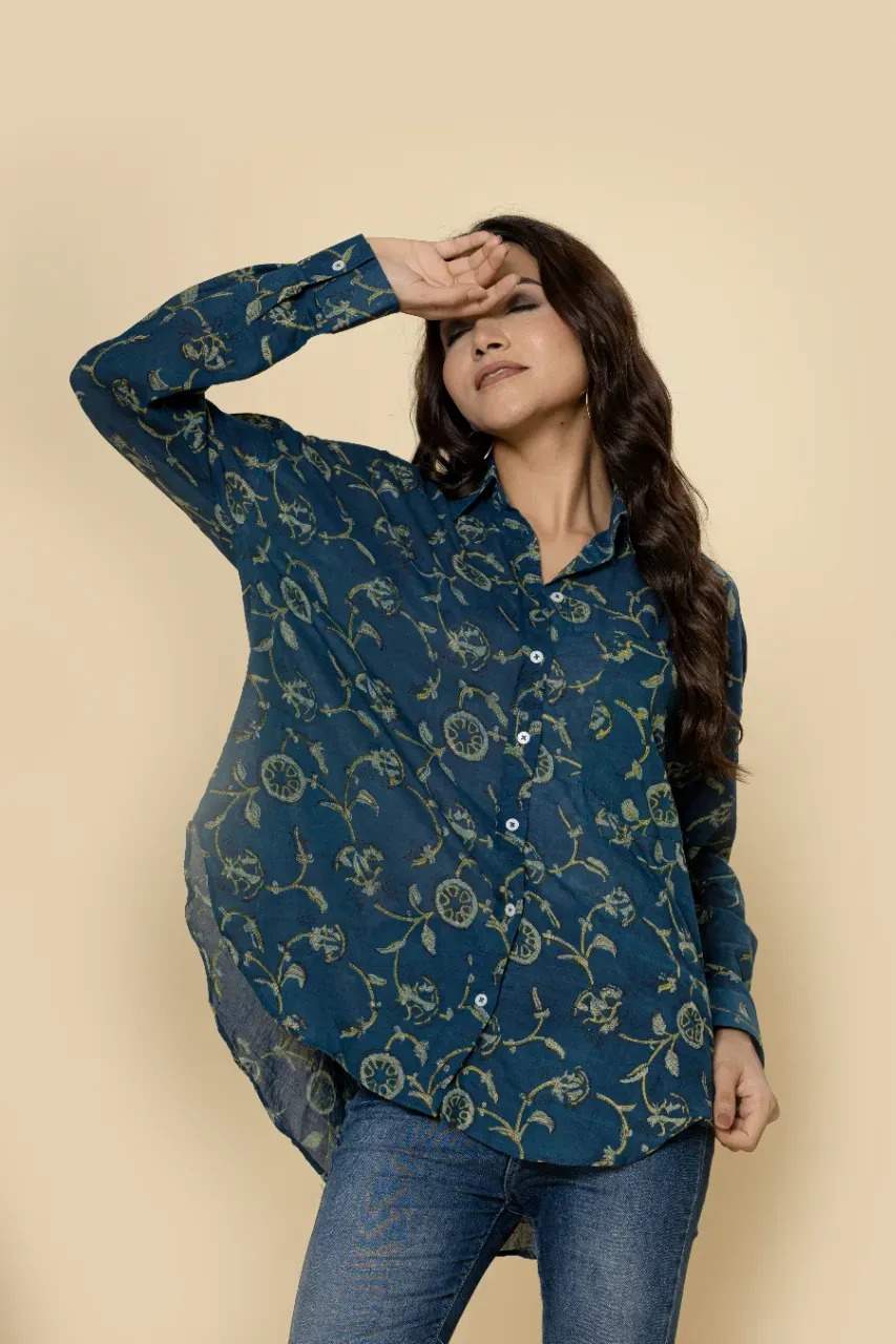 Blue Vanaspati Print Short Shirt