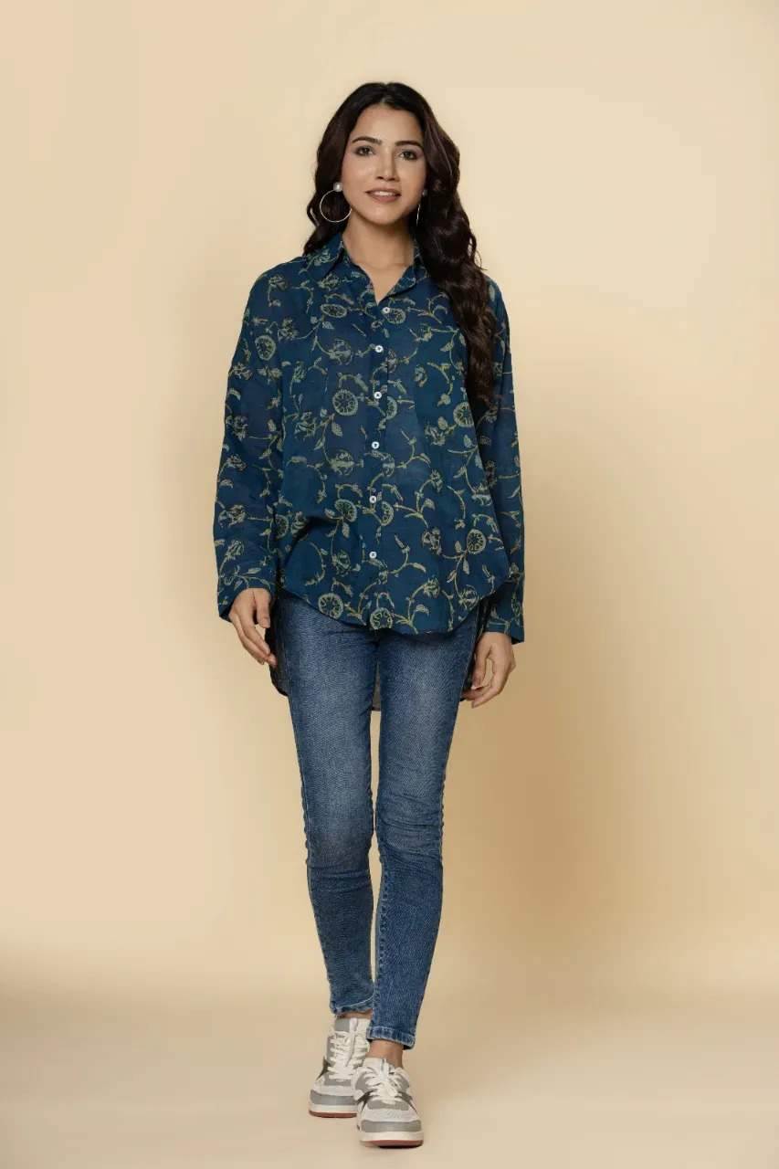 Blue Vanaspati Print Short Shirt