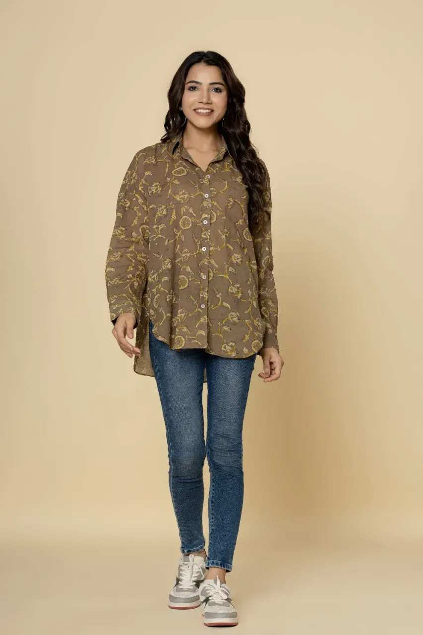 Naksh Brown Vanaspati Print Short Shirt