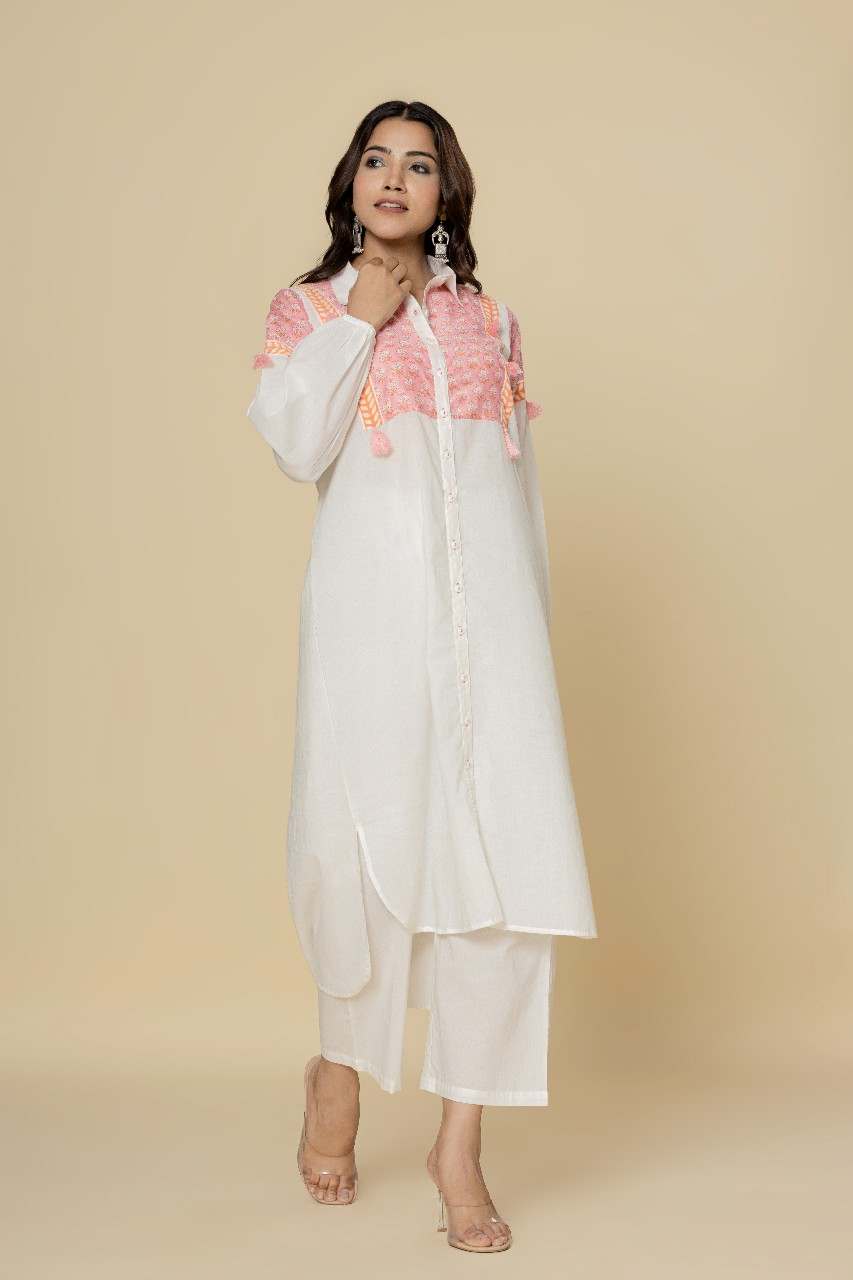 Naksh Solid Long Kurta With Printed Yoke