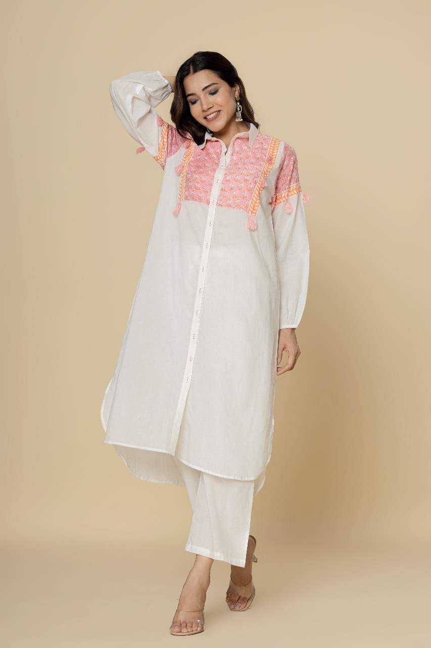 Naksh Solid Long Kurta With Printed Yoke