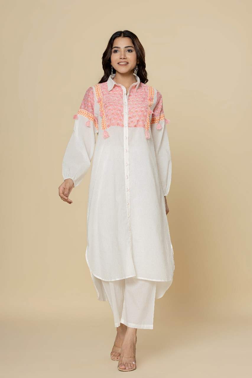Naksh Solid Long Kurta With Printed Yoke