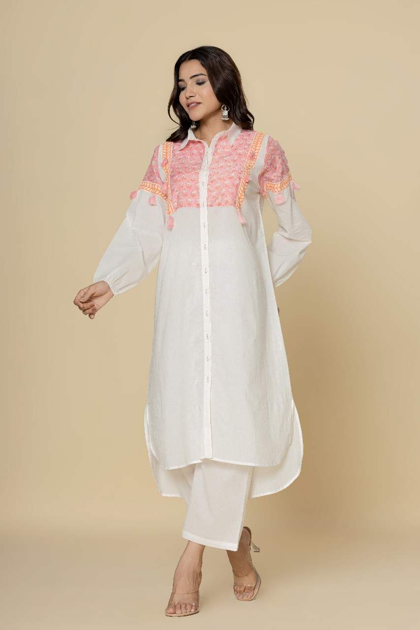 Naksh Solid Long Kurta With Printed Yoke