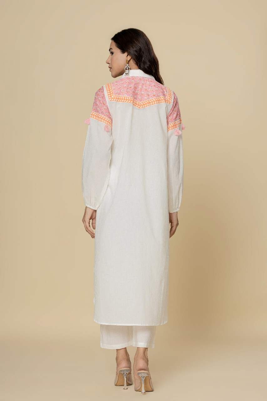 Naksh Solid Long Kurta With Printed Yoke