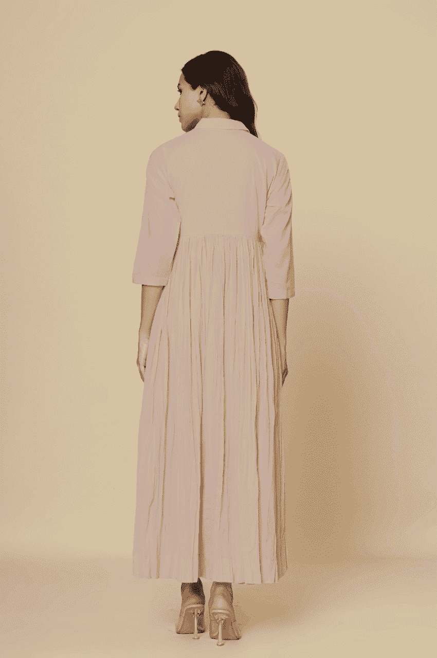 Naksh Dusty Pink Solid Collared Long Gathered Kurta-Dress
