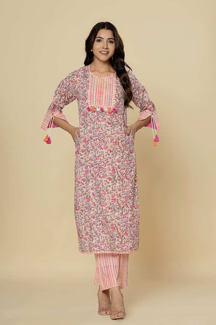 Naksh White Printed Straight Kurta With Pants (Set of 2)