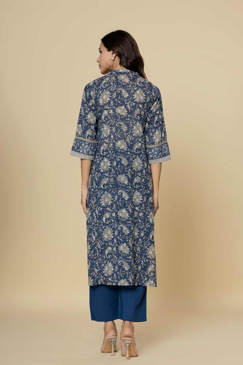Naksh Blue Straight Kurta and Pants (Set of 2)