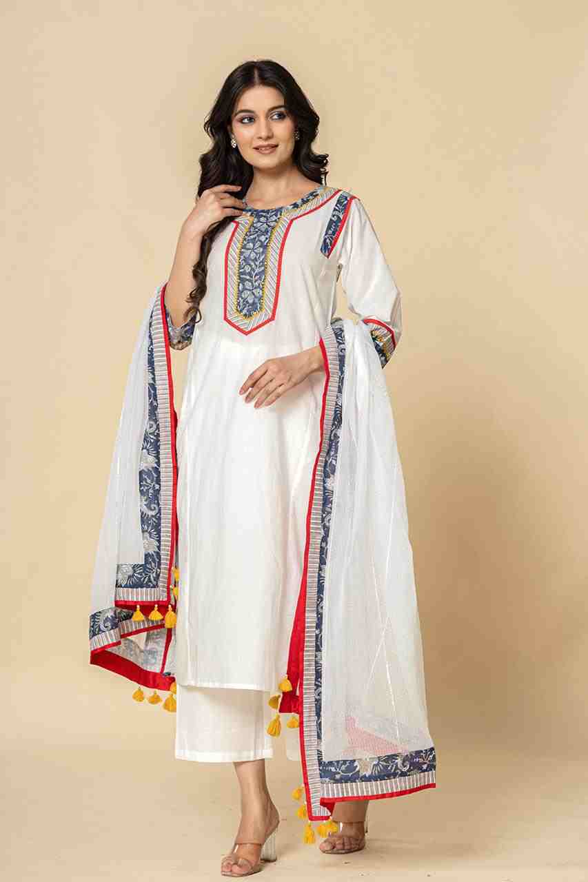 Naksh White Straight Kurta And Dupatta (Set of 2)