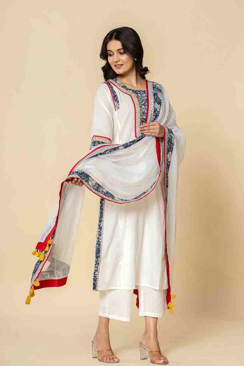 Naksh White Straight Kurta And Dupatta (Set of 2)