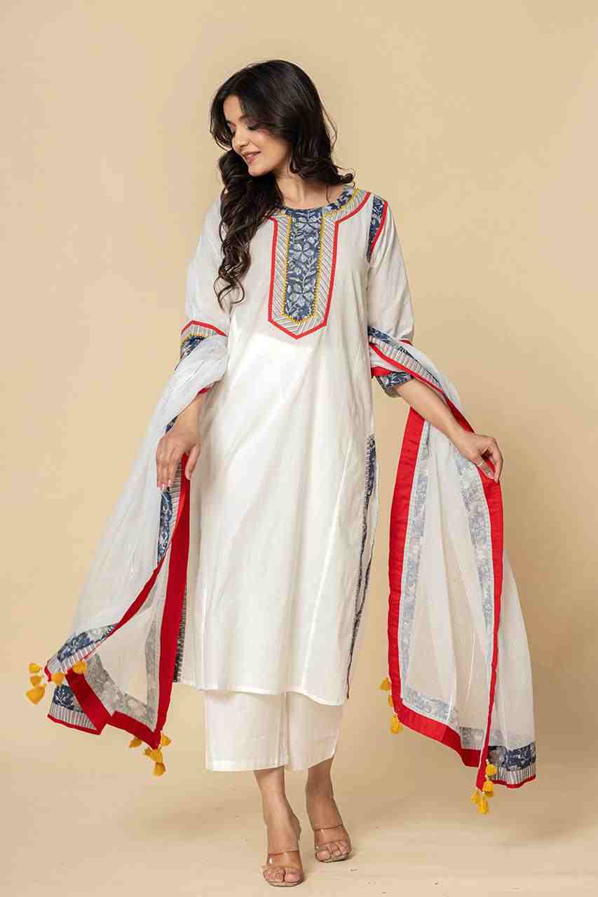 Naksh White Straight Kurta And Dupatta (Set of 2)