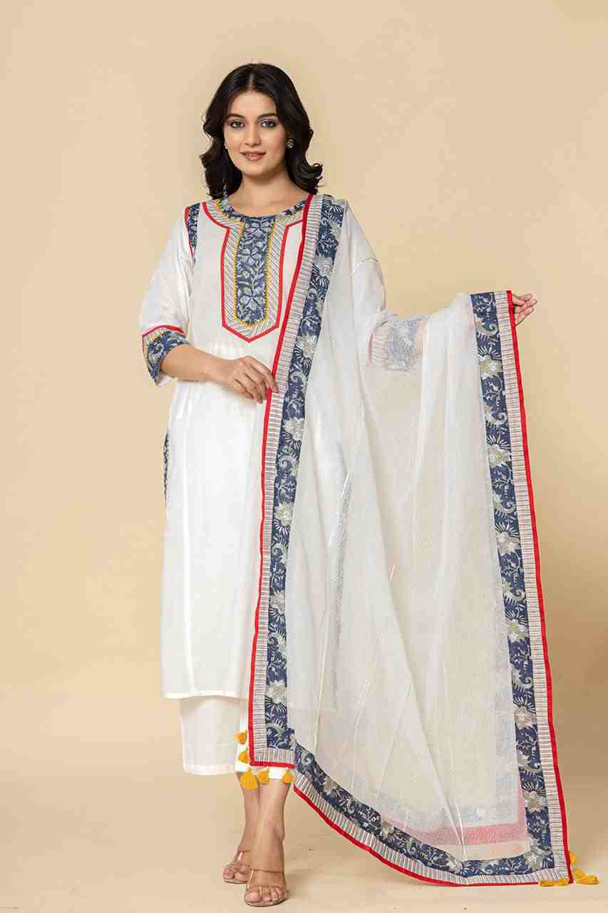 Naksh White Straight Kurta And Dupatta (Set of 2)