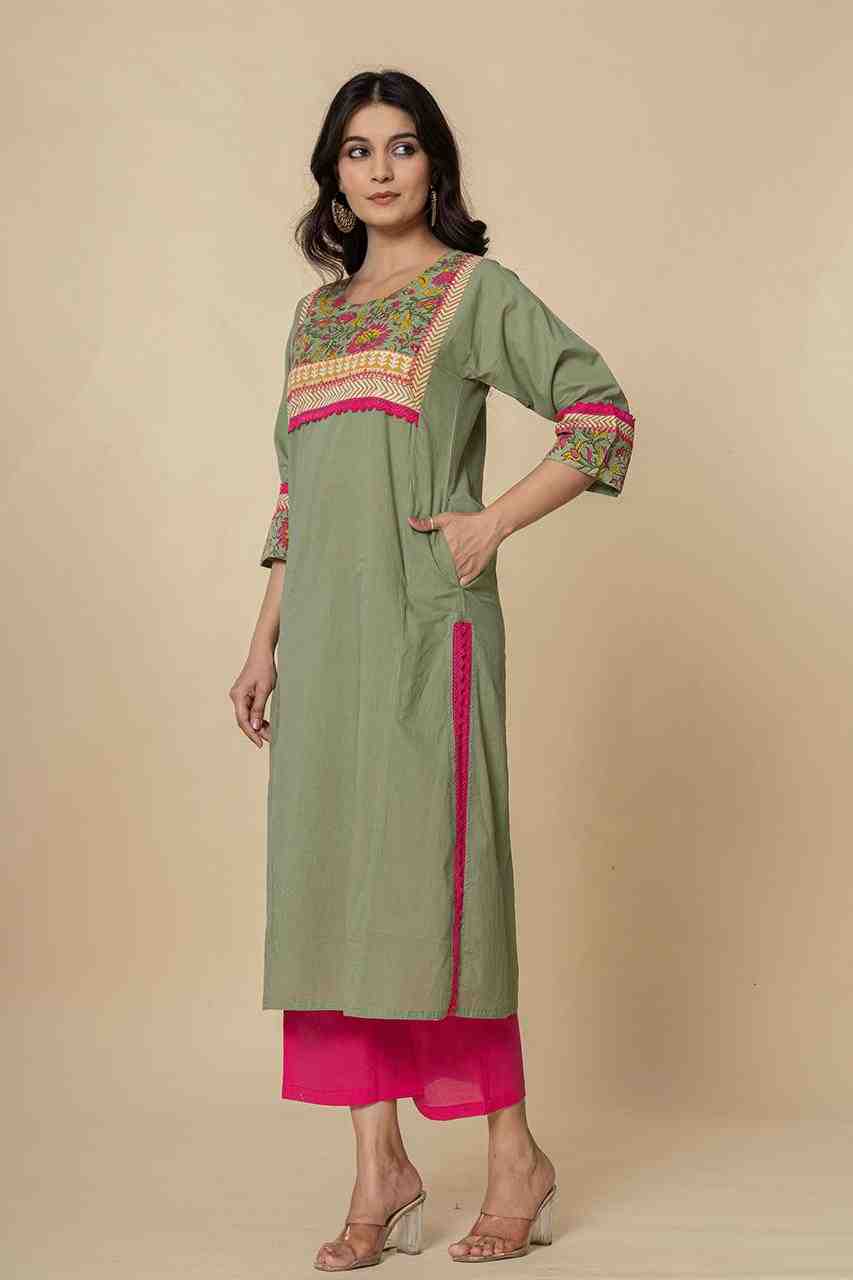 Naksh Fern Green Straight Kurta-Pants (Set of 2)