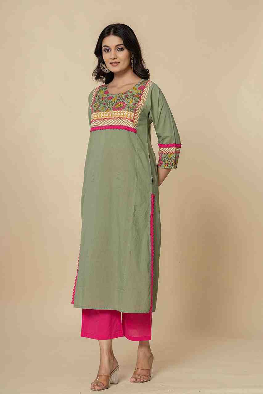 Naksh Fern Green Straight Kurta-Pants (Set of 2)