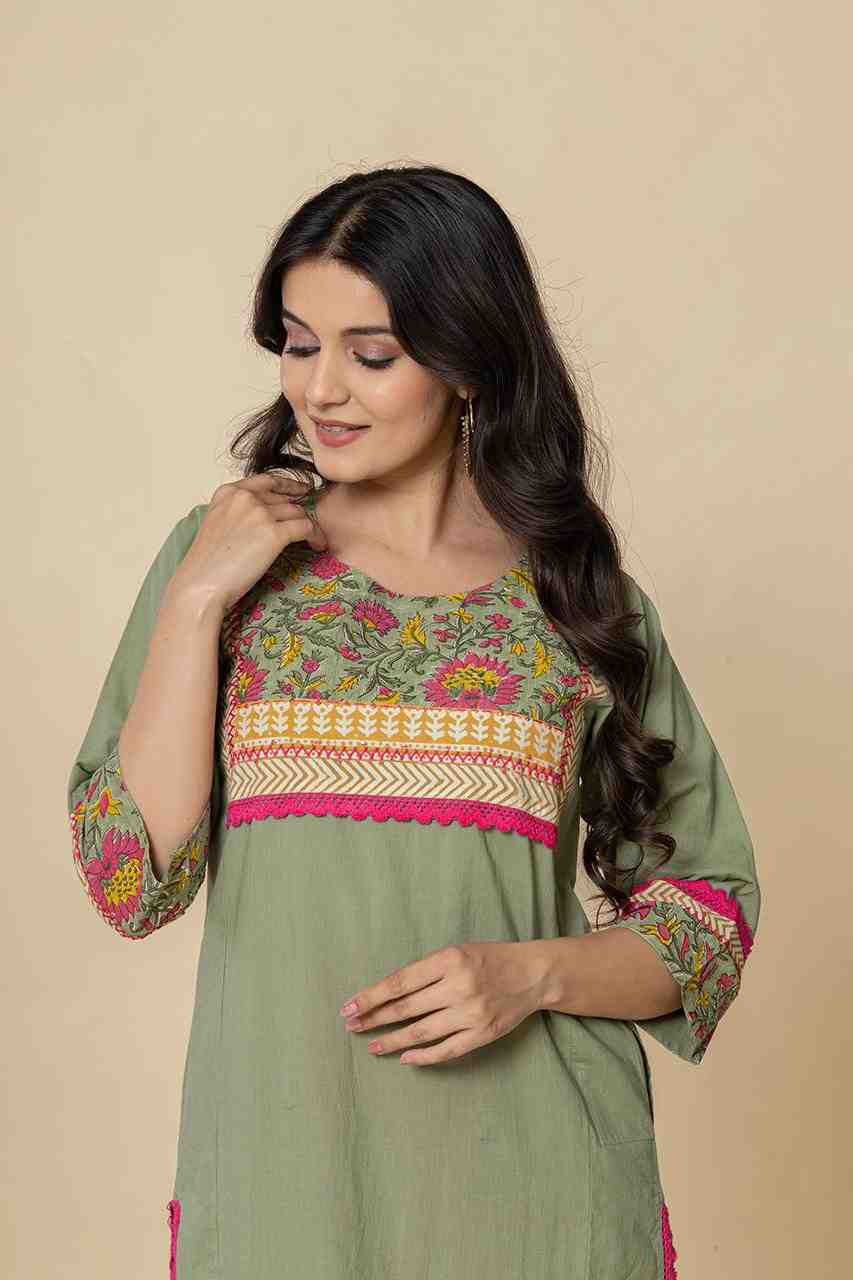 Naksh Fern Green Straight Kurta-Pants (Set of 2)