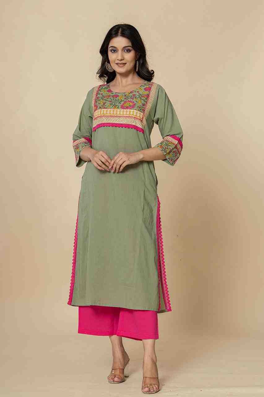 Naksh Fern Green Straight Kurta-Pants (Set of 2)