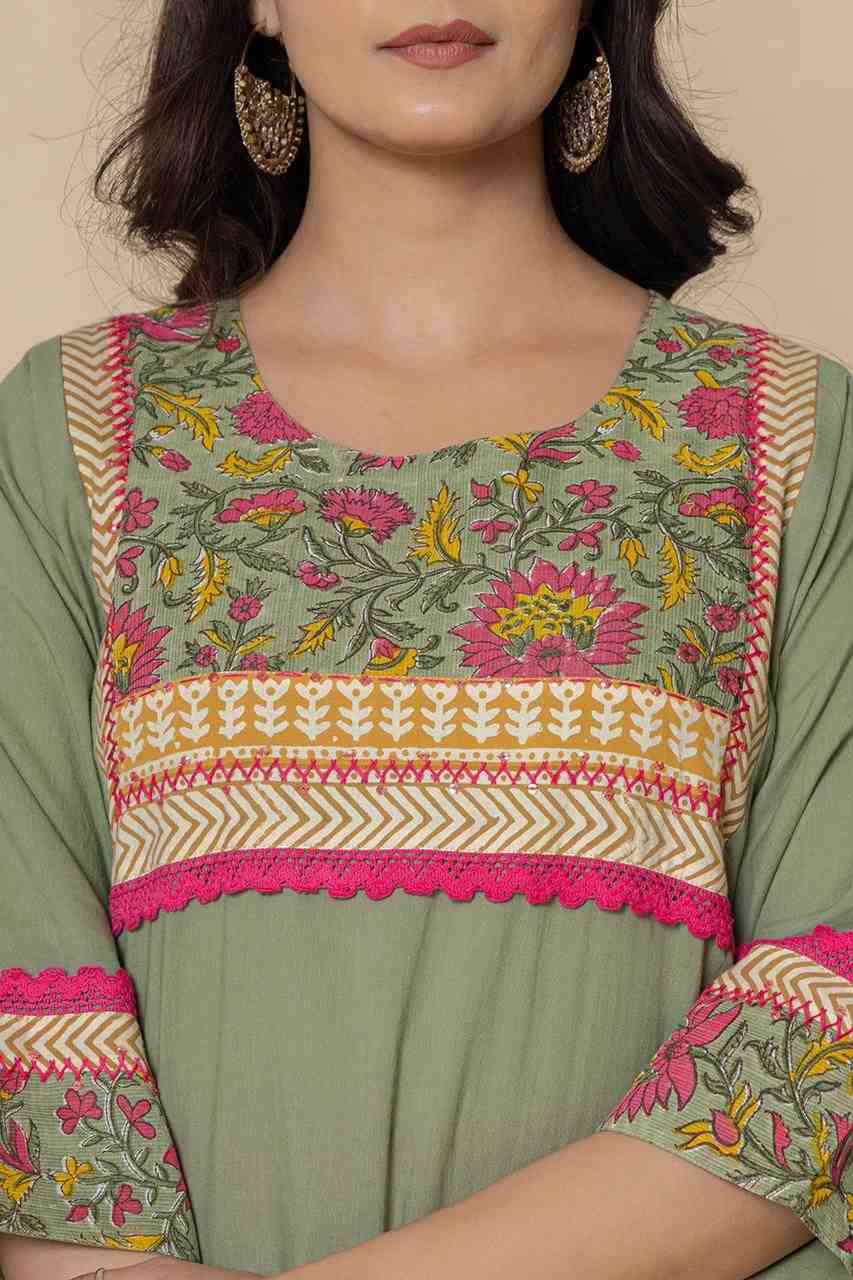 Naksh Fern Green Straight Kurta-Pants (Set of 2)