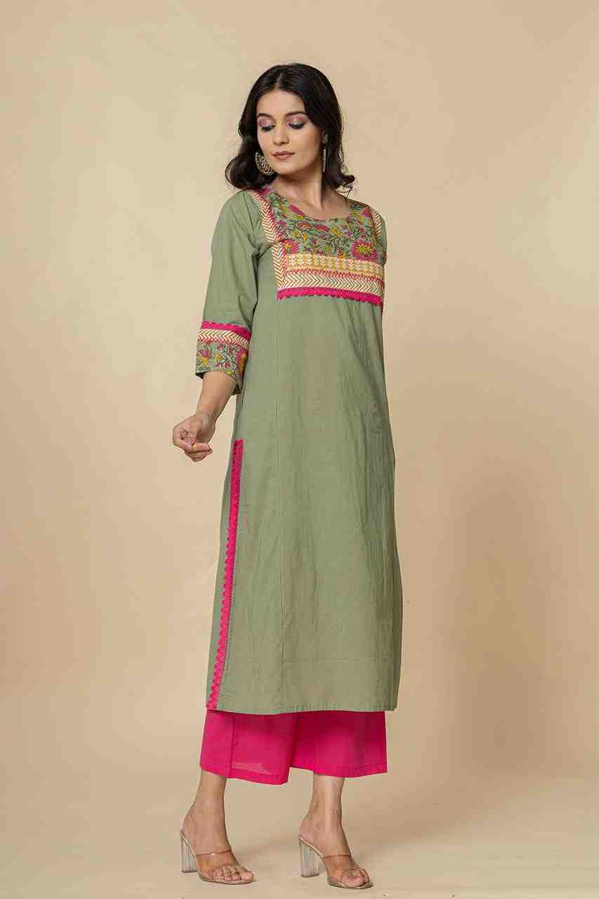 Naksh Fern Green Straight Kurta-Pants (Set of 2)