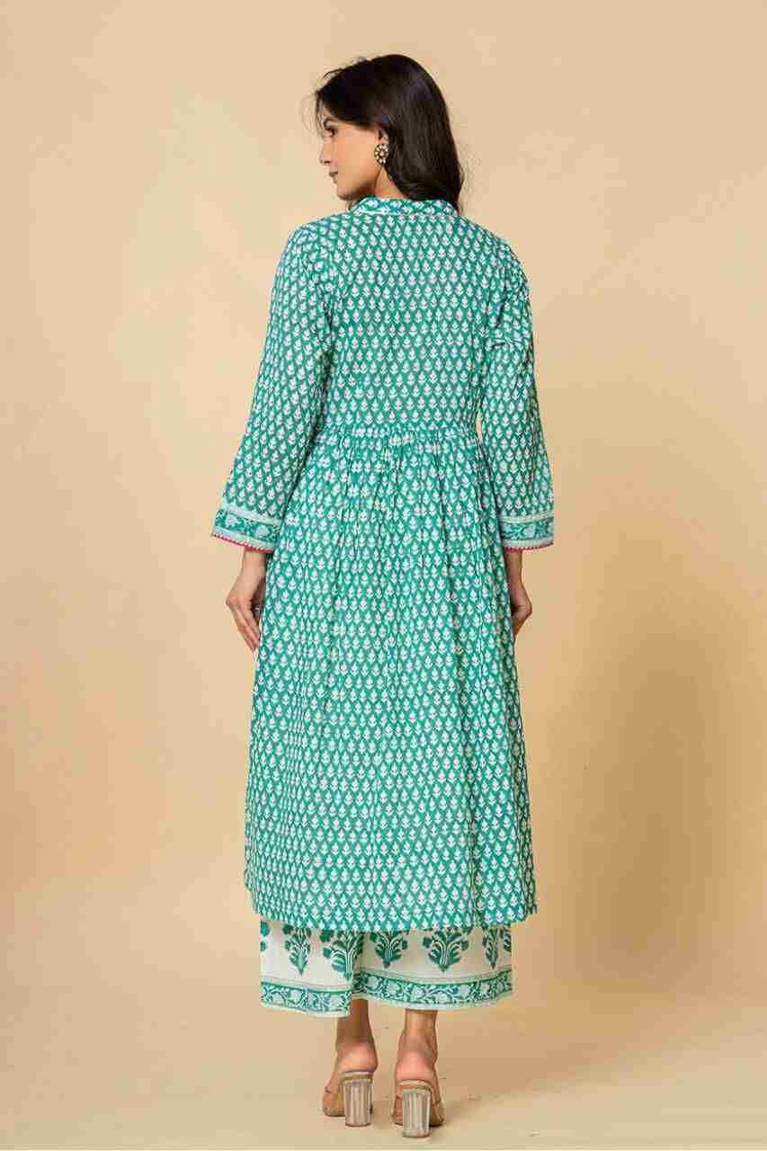 Naksh Sea Green Gathered Kurta-Duptta-Pants (Set of 3)