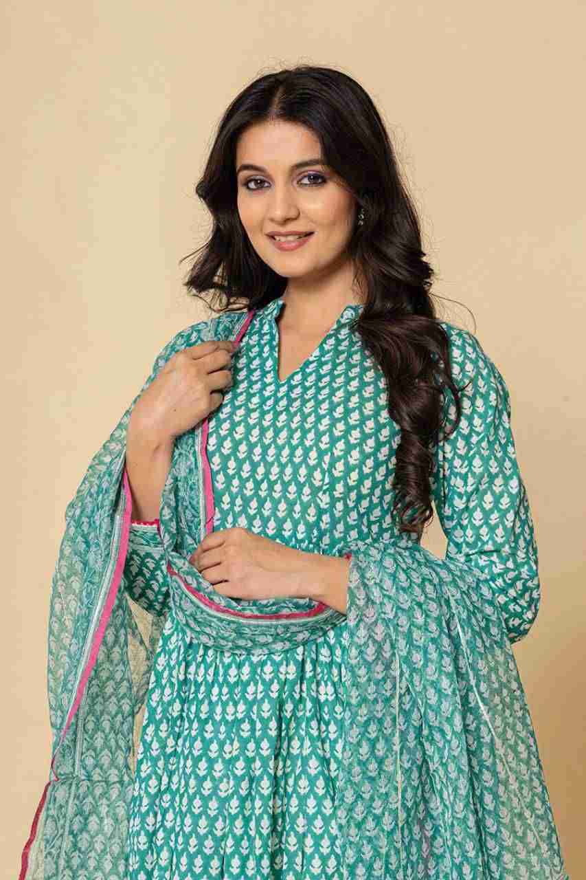 Naksh Sea Green Gathered Kurta-Duptta-Pants (Set of 3)
