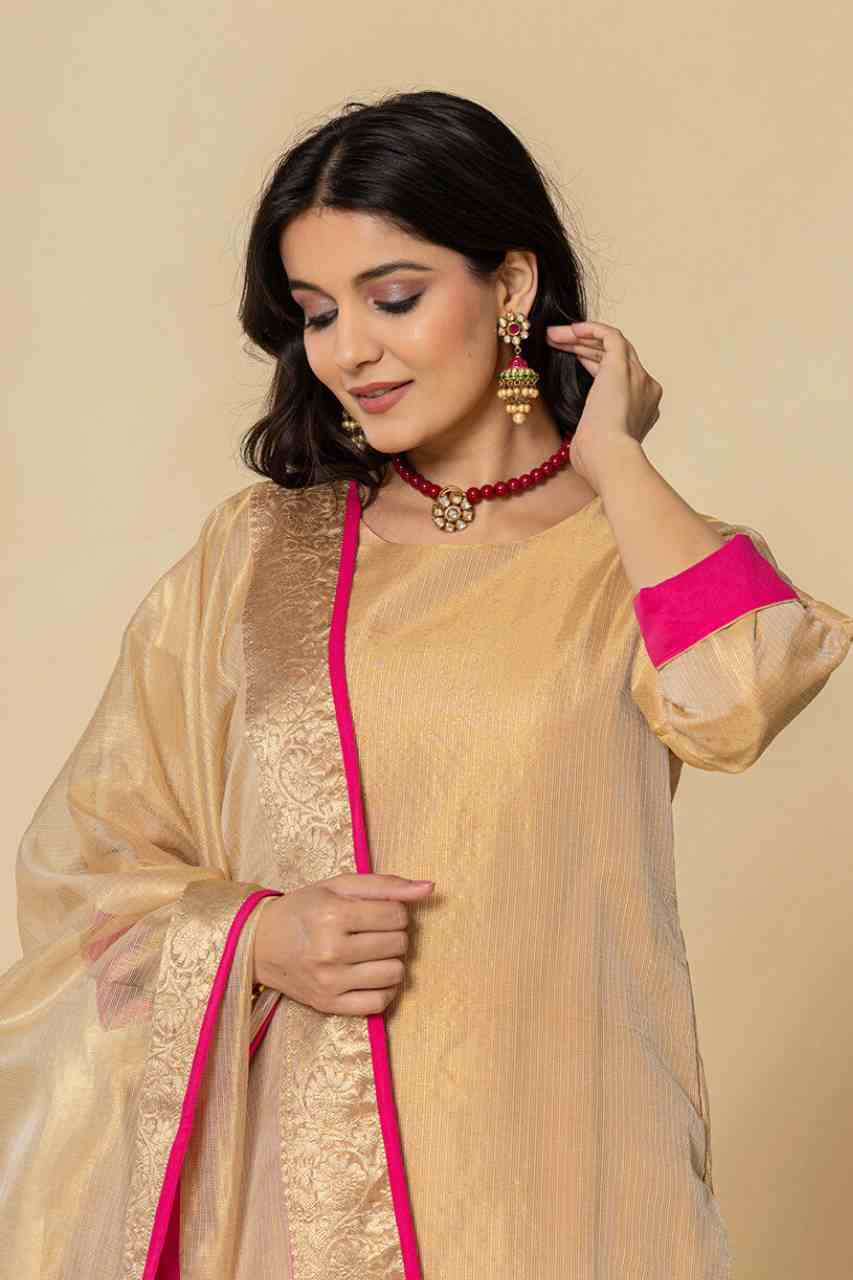 Naksh Golden Tissue Straight Kurta Set of 3