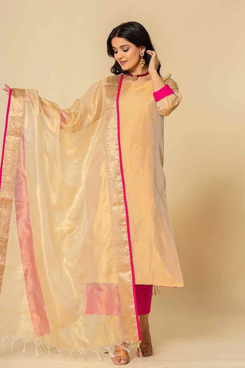 Naksh Golden Tissue Straight Kurta Set of 3