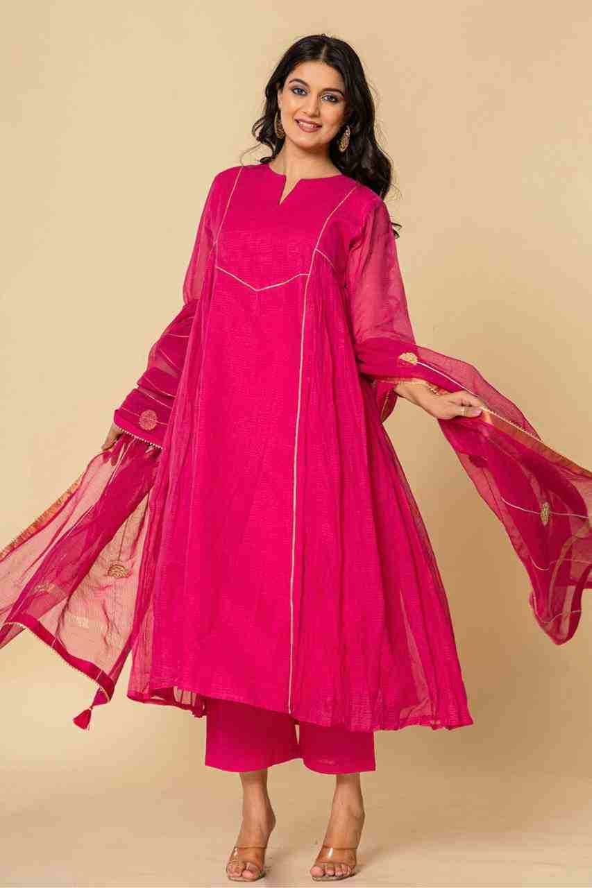 Naksh Rani Pink Pure Kota Doriya Kurta Set of 3