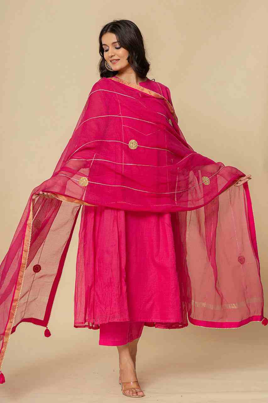 Naksh Rani Pink Pure Kota Doriya Kurta Set of 3