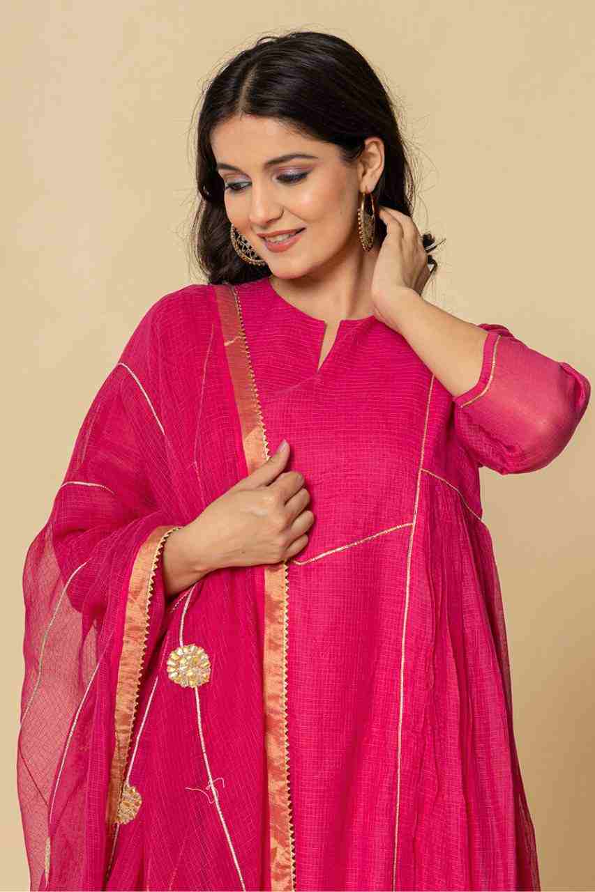 Naksh Rani Pink Pure Kota Doriya Kurta Set of 3