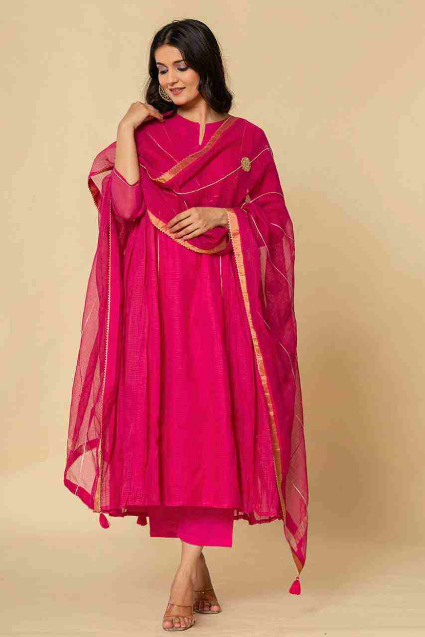 Naksh Rani Pink Pure Kota Doriya Kurta Set of 3