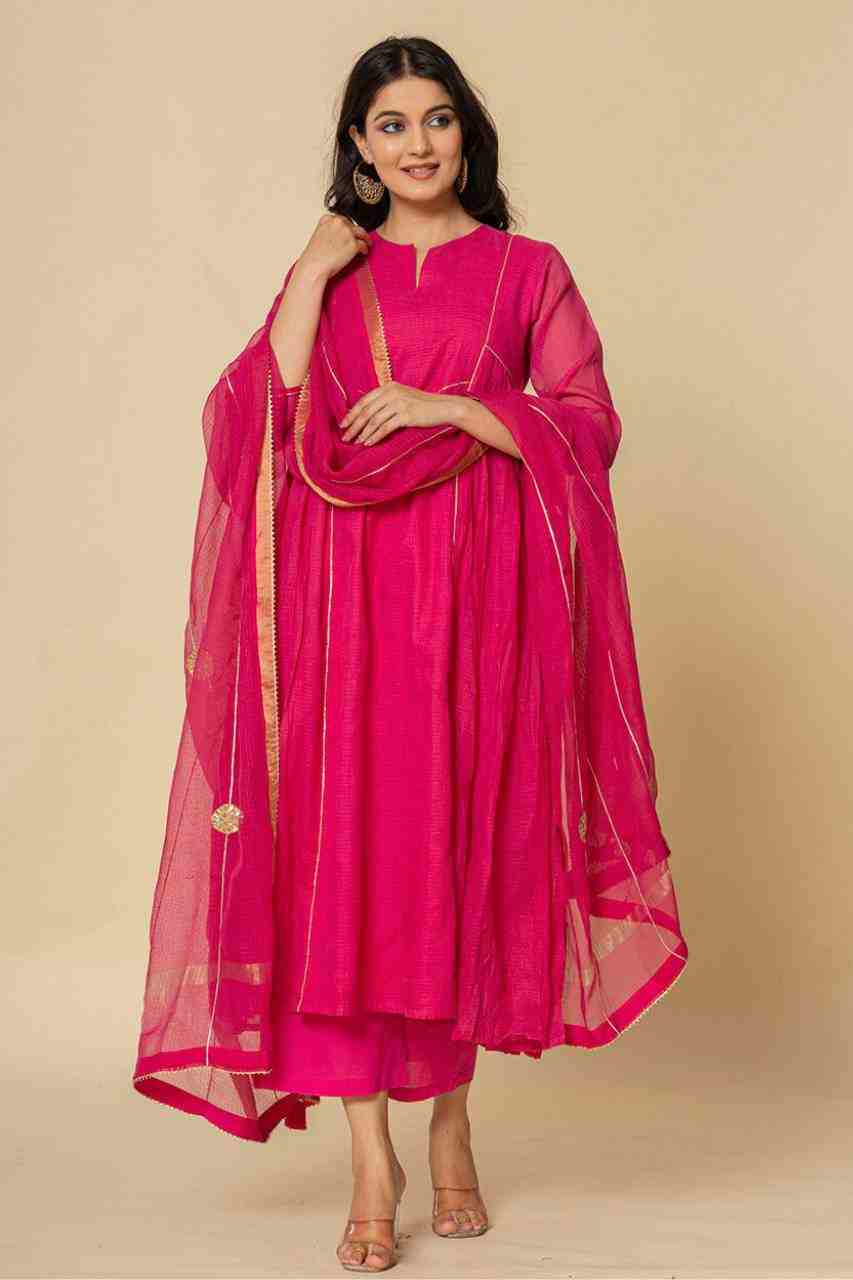 Naksh Rani Pink Pure Kota Doriya Kurta Set of 3