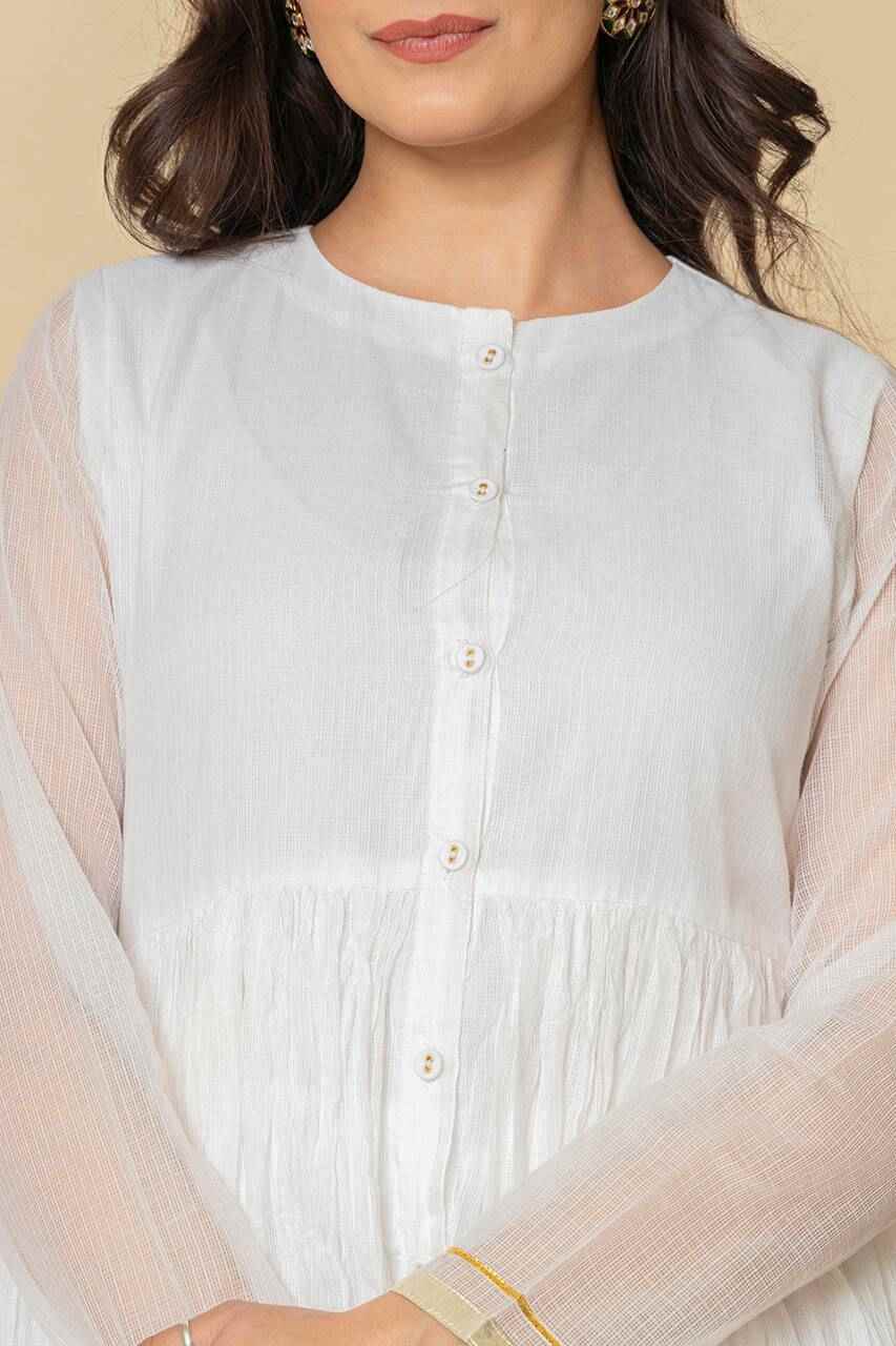 Naksh White Kota Doriya Gathered Kurta Set of 3