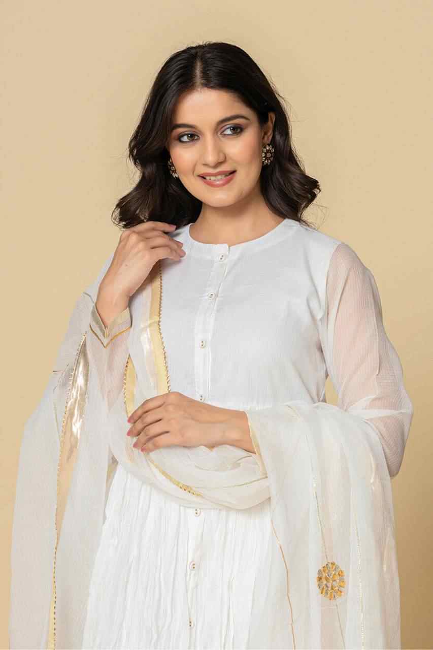 Naksh White Kota Doriya Gathered Kurta Set of 3