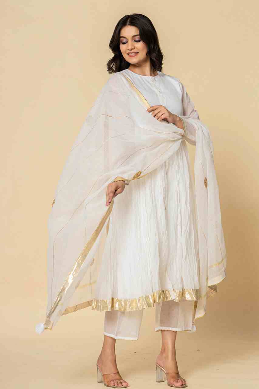 Naksh White Kota Doriya Gathered Kurta Set of 3