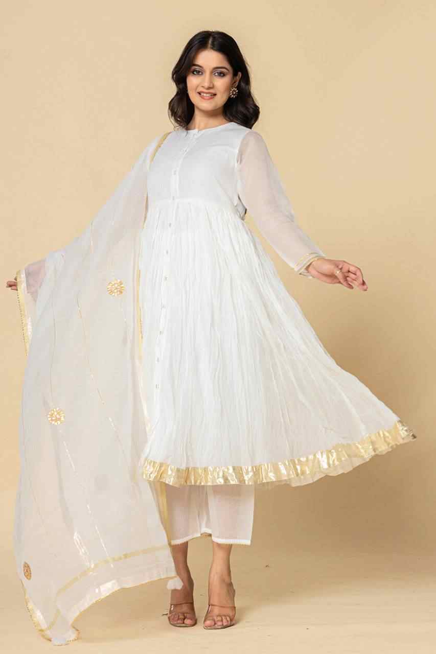 Naksh White Kota Doriya Gathered Kurta Set of 3