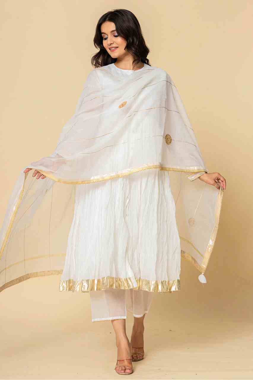 Naksh White Kota Doriya Gathered Kurta Set of 3