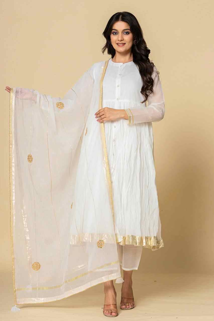 Naksh White Kota Doriya Gathered Kurta Set of 3