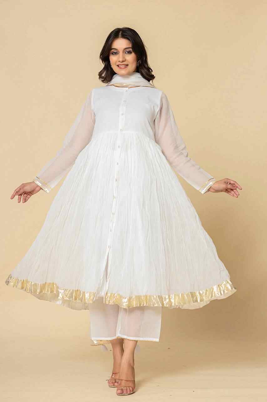 Naksh White Kota Doriya Gathered Kurta Set of 3