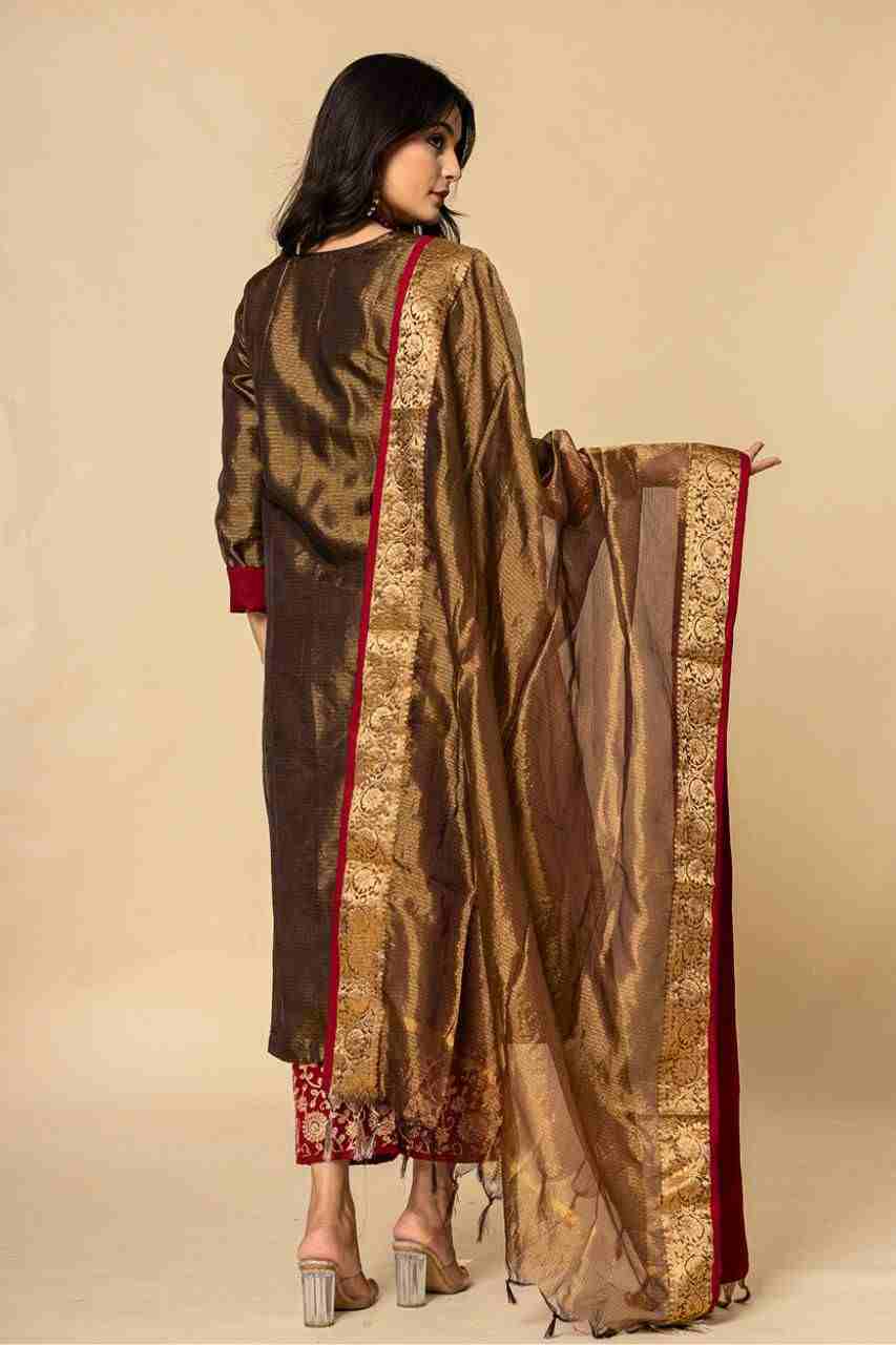 Naksh Bronze Tissue A-Line Kurta Set of 3