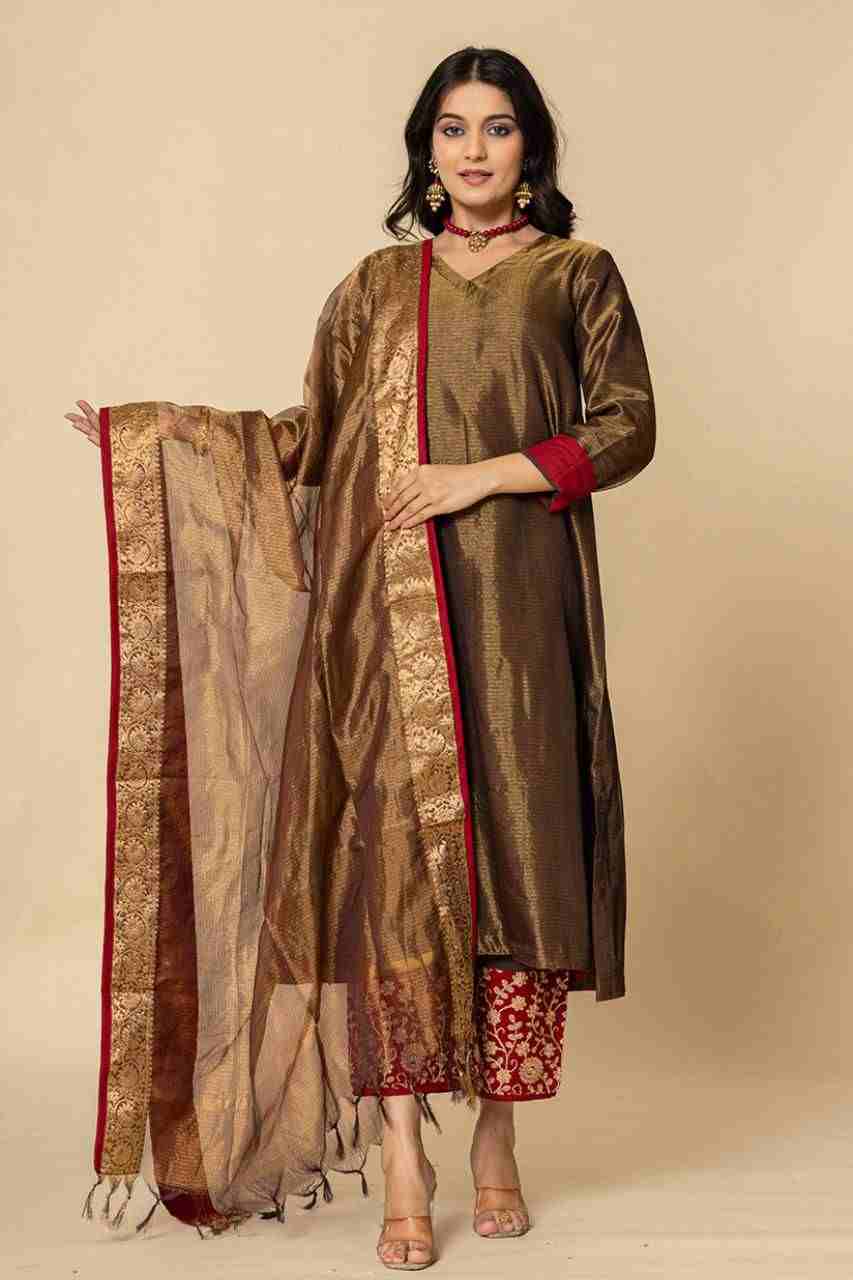 Naksh Bronze Tissue A-Line Kurta Set of 3