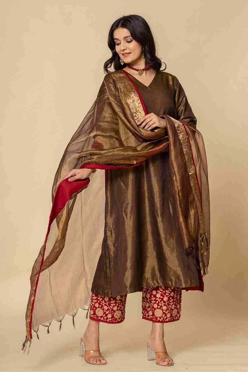 Naksh Bronze Tissue A-Line Kurta Set of 3