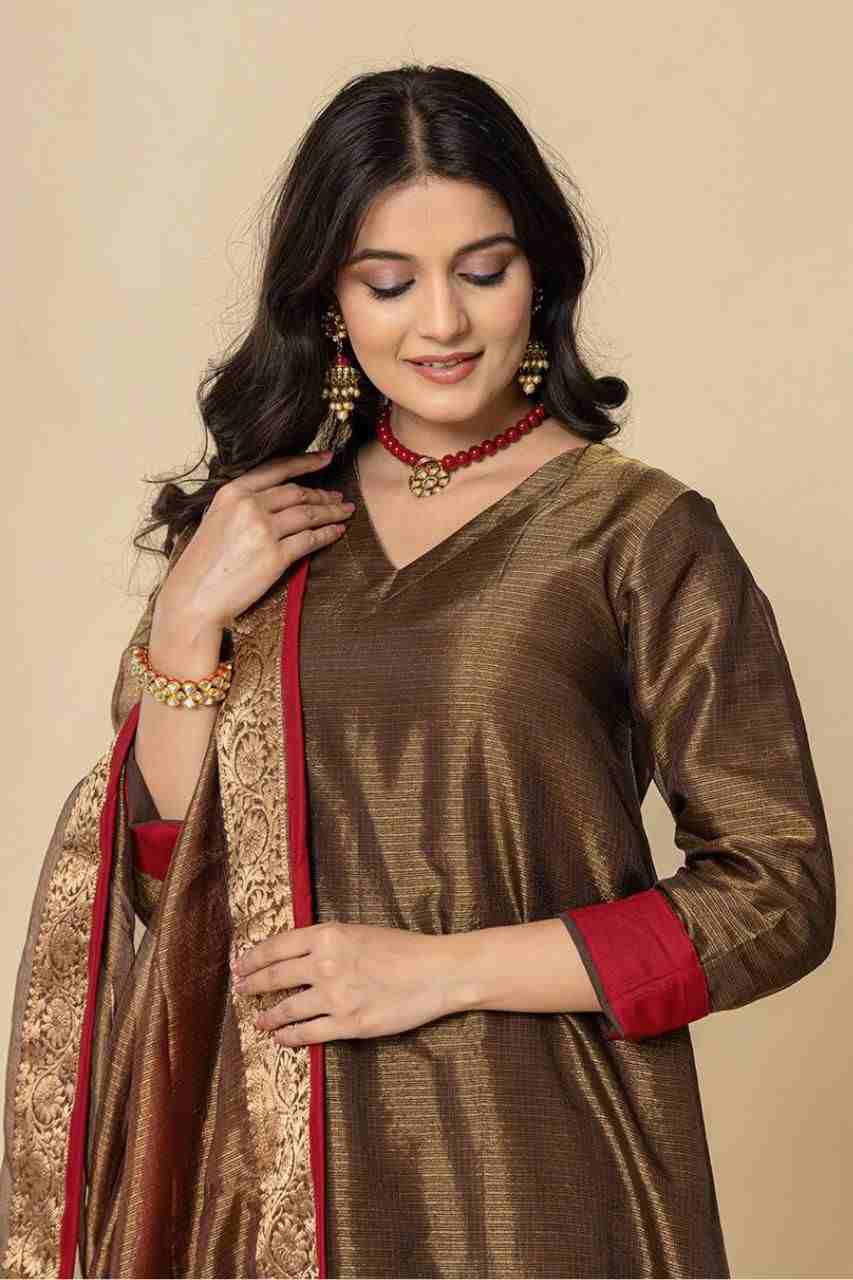 Naksh Bronze Tissue A-Line Kurta Set of 3