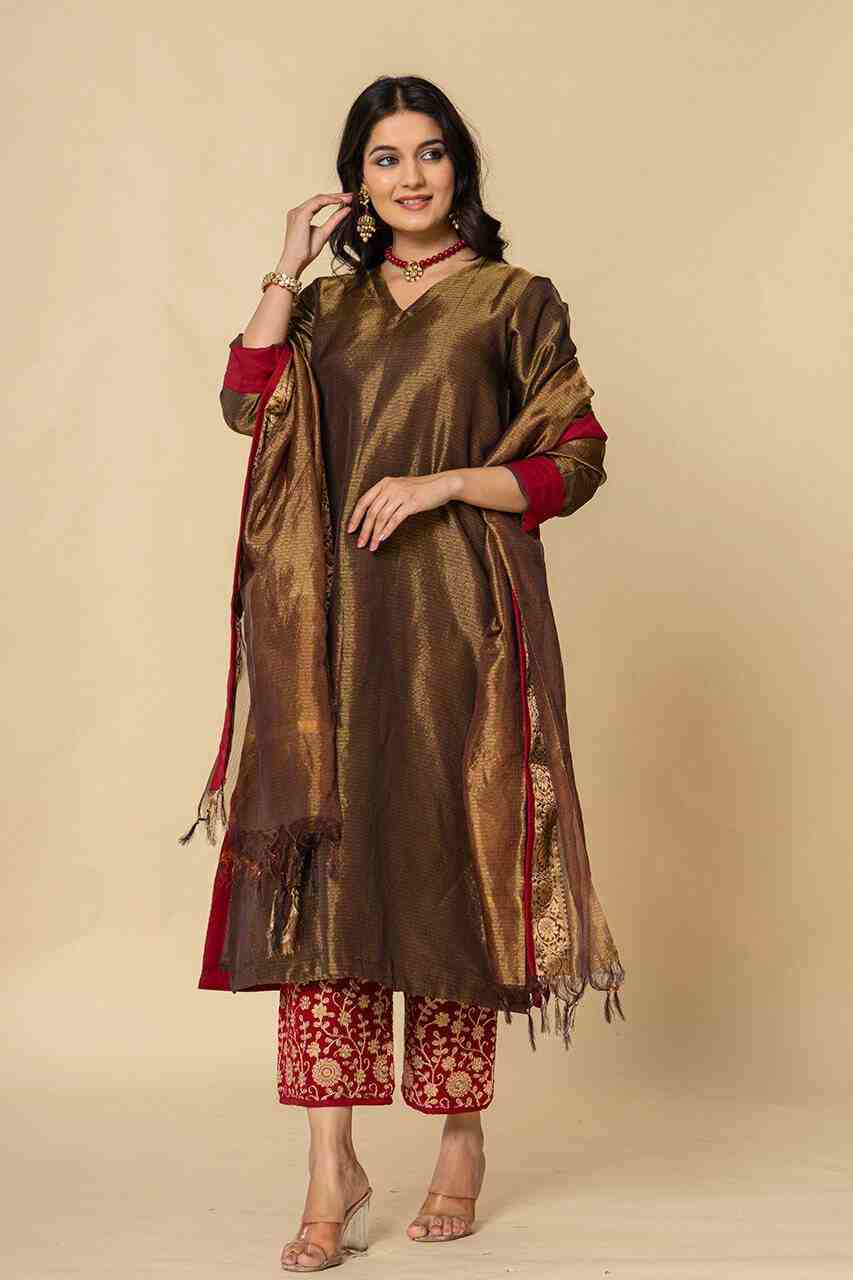 Naksh Bronze Tissue A-Line Kurta Set of 3