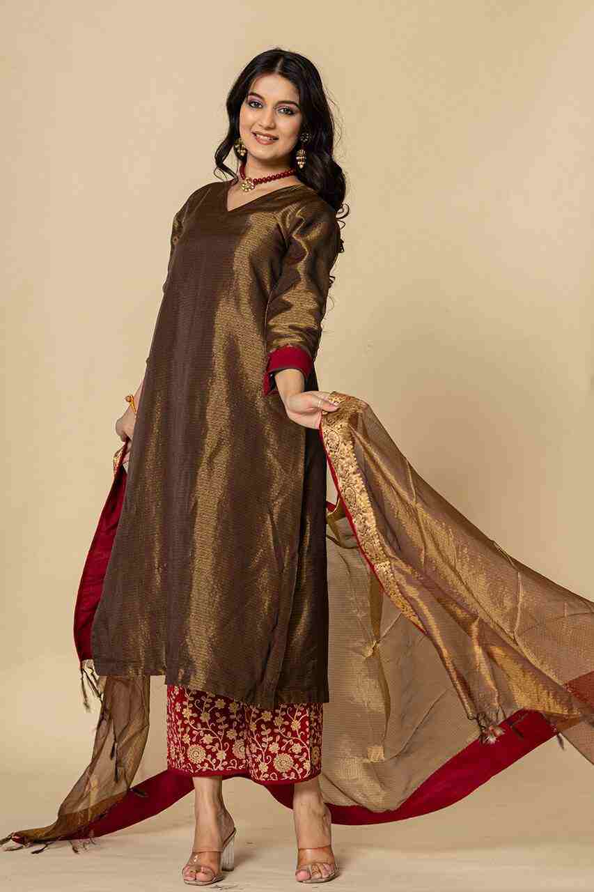 Naksh Bronze Tissue A-Line Kurta Set of 3