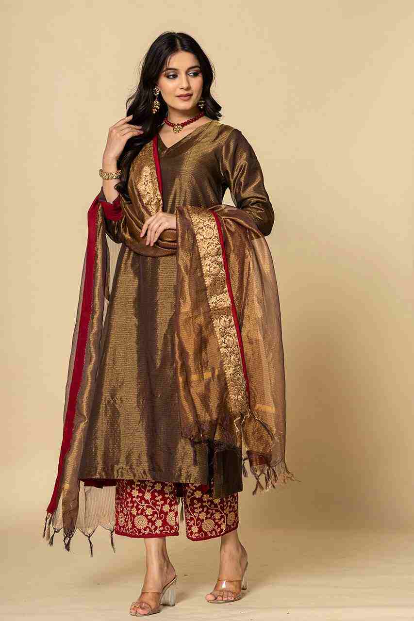 Naksh Bronze Tissue A-Line Kurta Set of 3