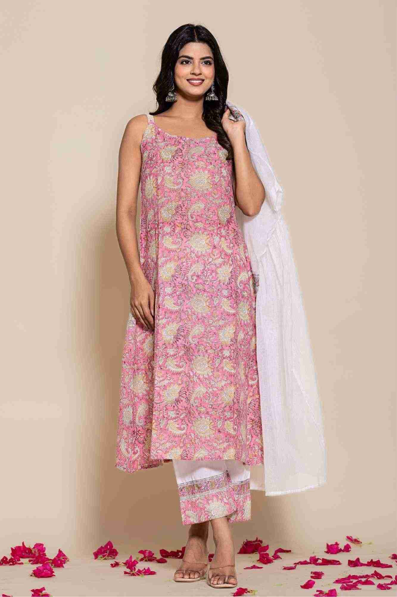Naksh White Kota Doriya Kurta With Printed Inner And Pants