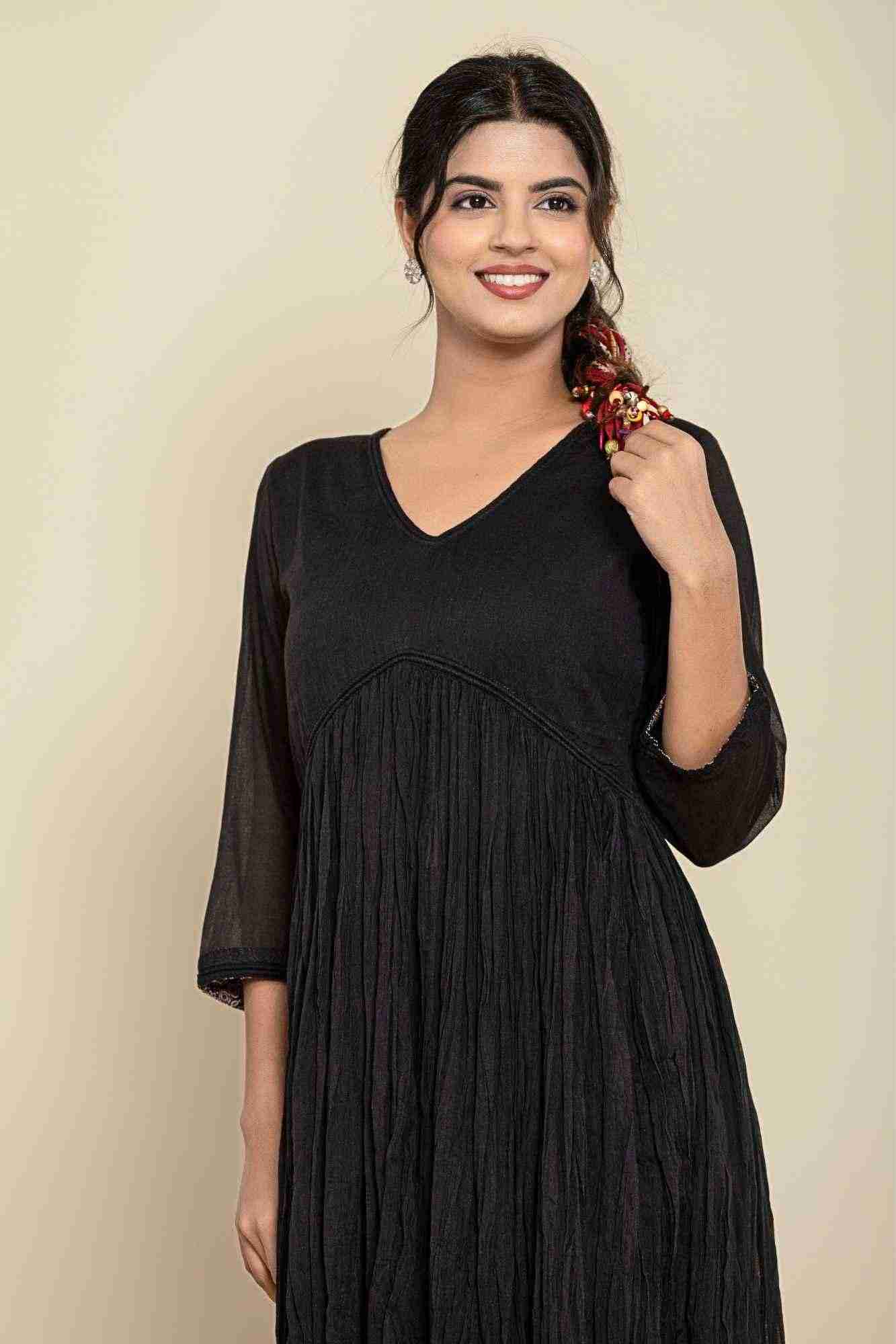 Naksh Black Cotton Gathered Kurta And Pants