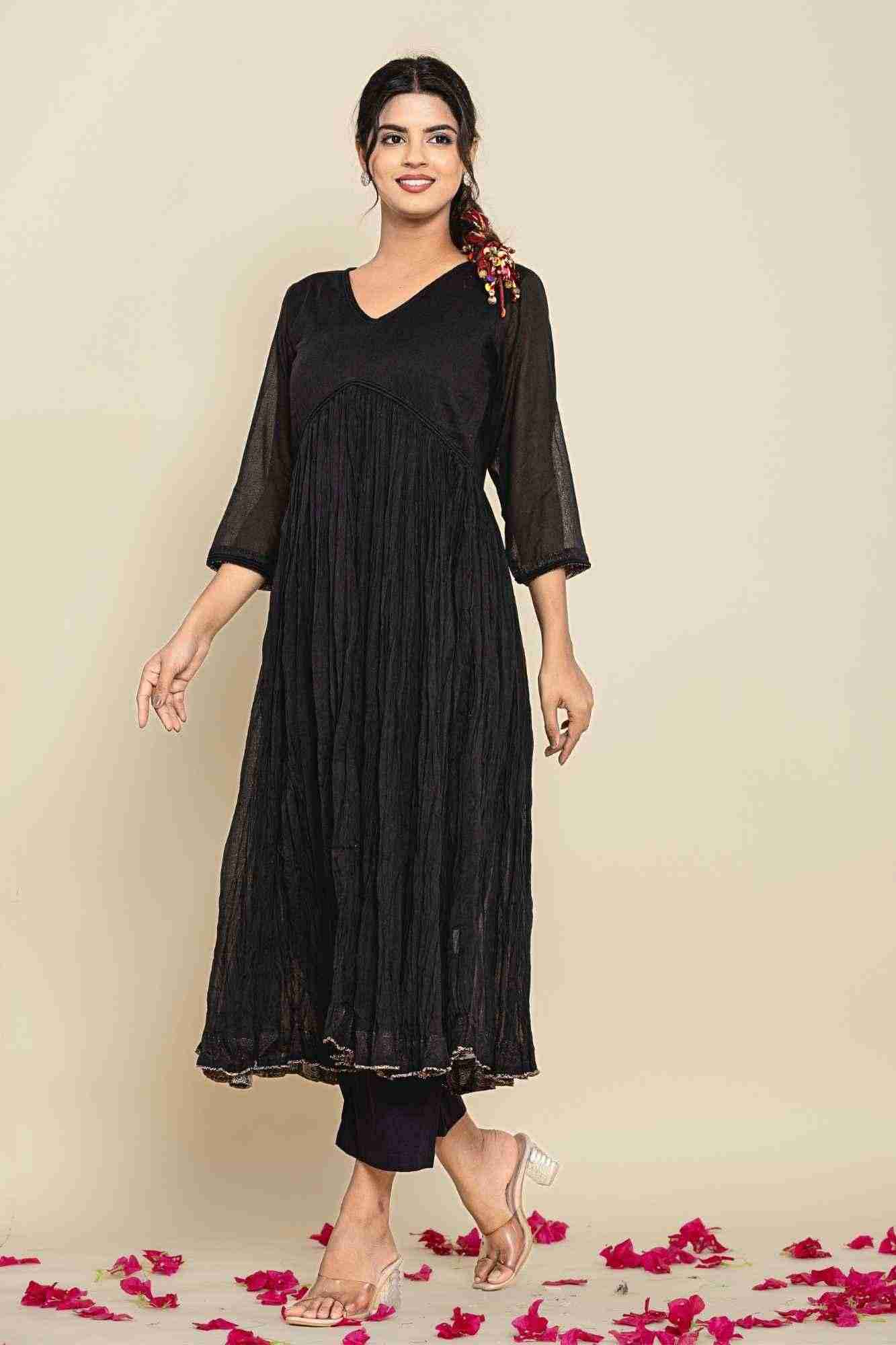 Naksh Black Cotton Gathered Kurta And Pants